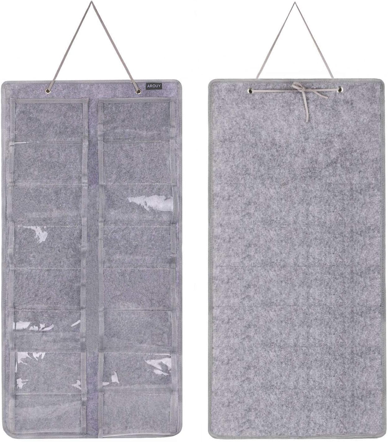 Organizador Colgante para Gafas con 16 Compartimentos de Fieltro – Antipolvo con Gancho Metálico y Cuerda Resistente (Gris)
