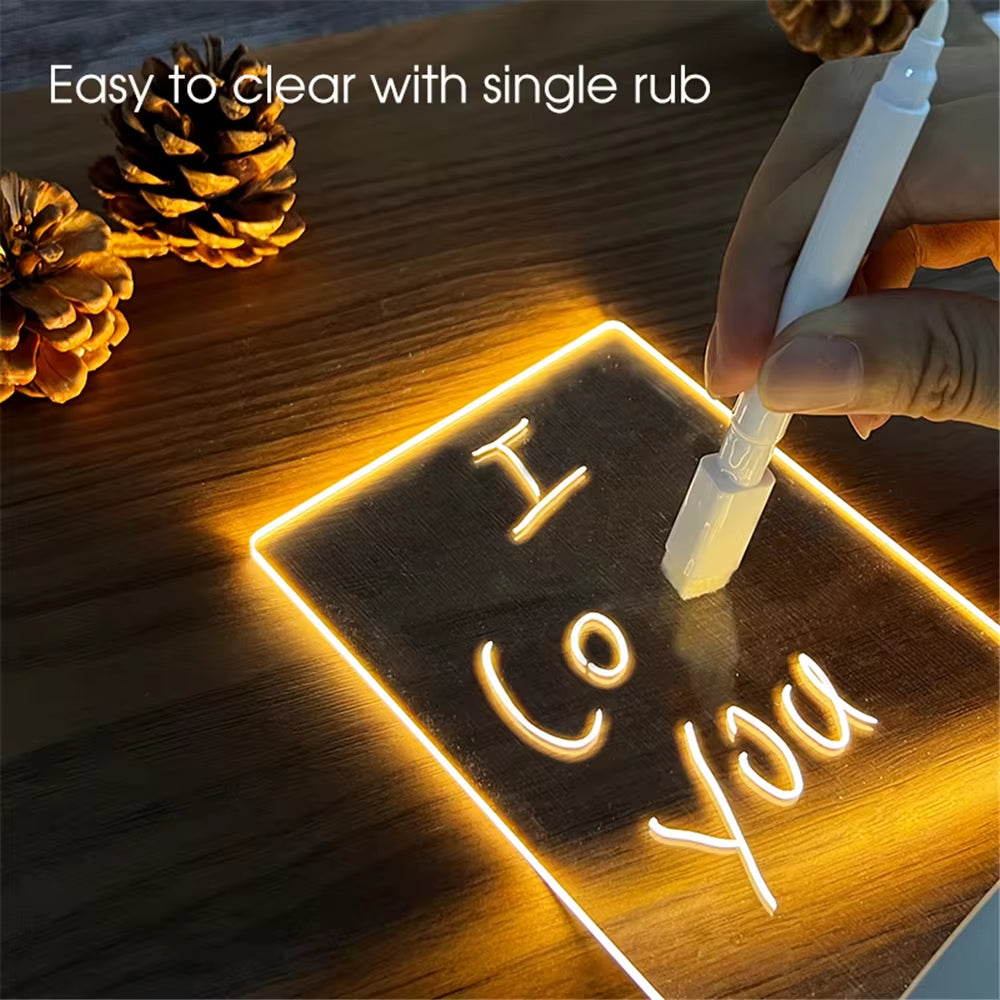 Luz Nocturna LED Transparente – Pizarra Acrílica USB para Mensajes y Notas