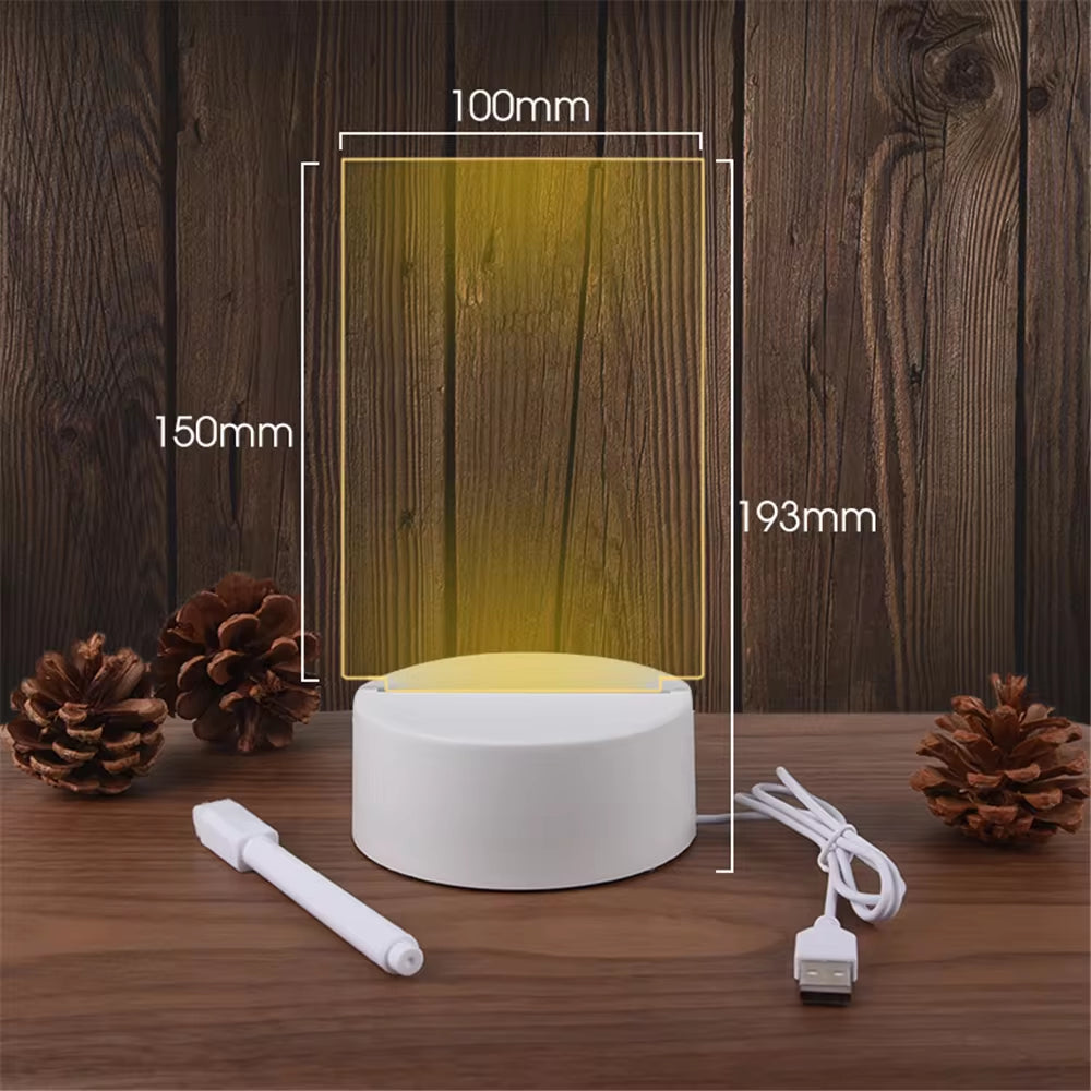 Luz Nocturna LED Transparente – Pizarra Acrílica USB para Mensajes y Notas