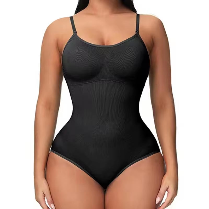Body con Tirantes y Escote V – Faja Moldeadora con Abertura Íntima