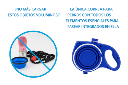 Correa Retráctil 4 en 1 para Perros – Nylon Resistente con Botella de Agua y Tazón Portátil