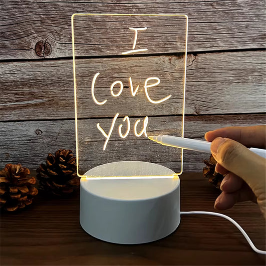 Luz Nocturna LED Transparente – Pizarra Acrílica USB para Mensajes y Notas