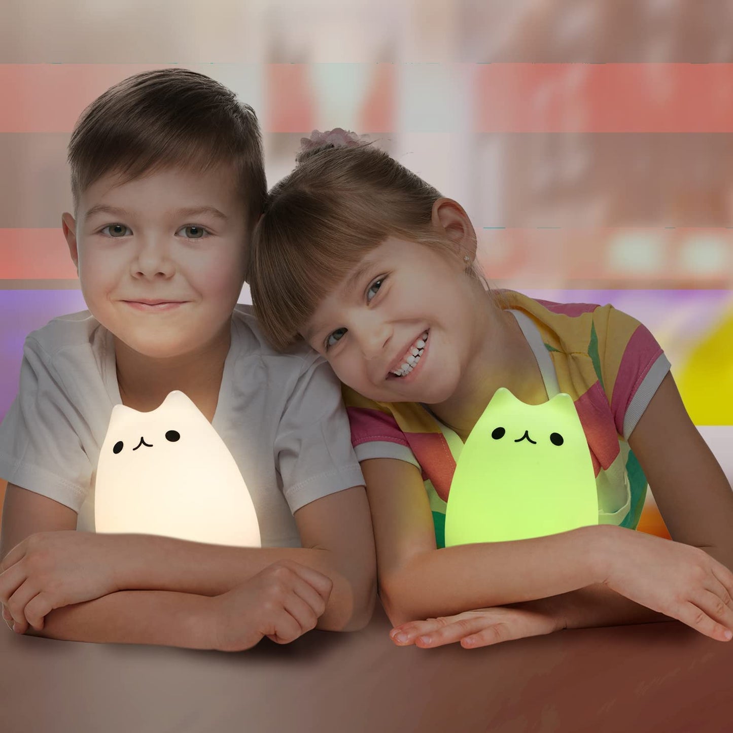 Lámpara de Gato Kawaii – Luz Nocturna de Silicona con Control Remoto, Recargable y Suave para Niños y Bebés (Set de 4, Blanca)