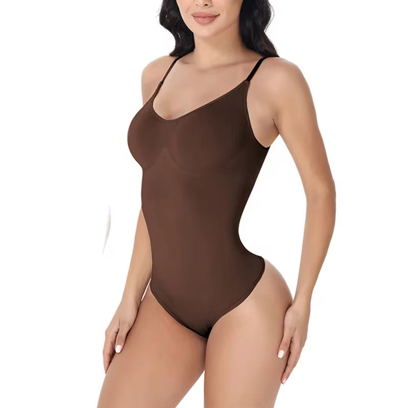 Body con Tirantes y Escote V – Faja Moldeadora con Abertura Íntima