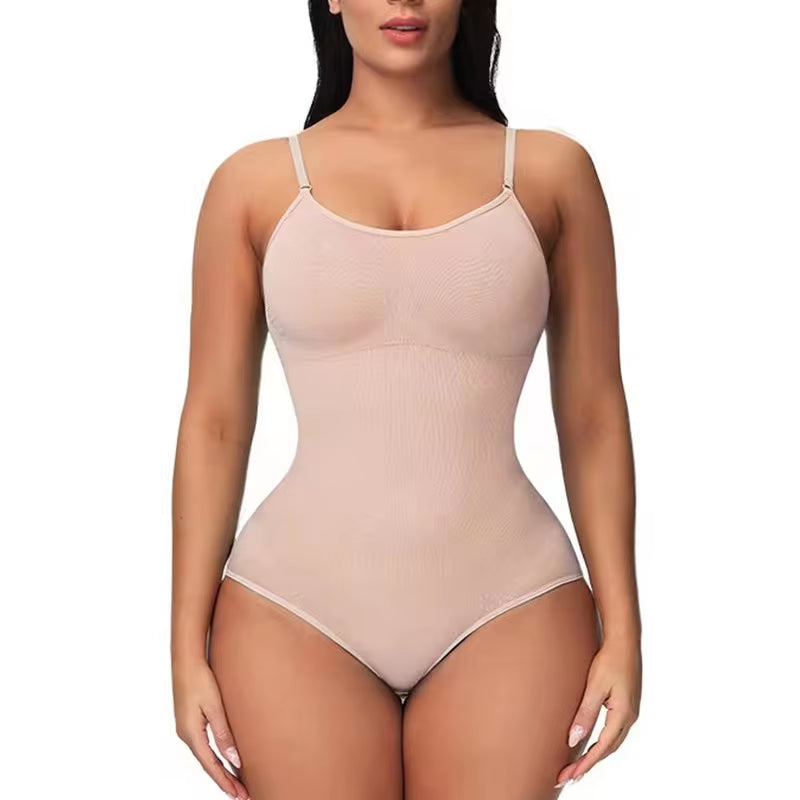 Body con Tirantes y Escote V – Faja Moldeadora con Abertura Íntima