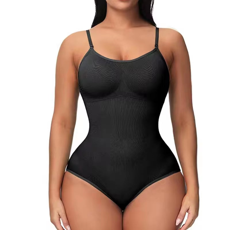 Body con Tirantes y Escote V – Faja Moldeadora con Abertura Íntima