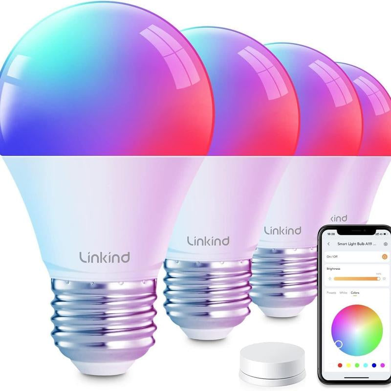 Bombillas Inteligentes Aidot Linkind A19 con Control Remoto – 16 Millones de Colores, Regulables, Compatibles con Alexa y Google Home (60W, E26, 800Lm)