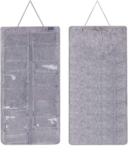 Organizador Colgante para Gafas con 16 Compartimentos de Fieltro – Antipolvo con Gancho Metálico y Cuerda Resistente (Gris)
