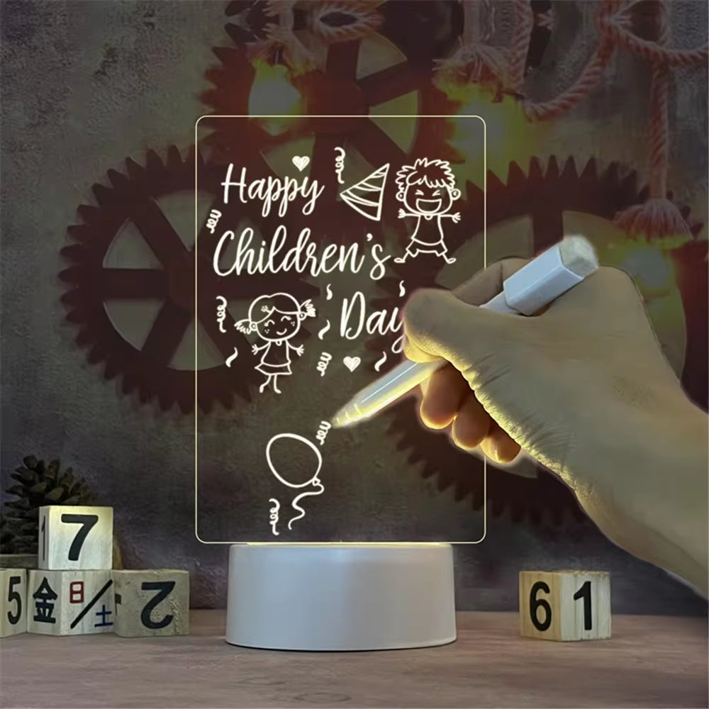 Luz Nocturna LED Transparente – Pizarra Acrílica USB para Mensajes y Notas