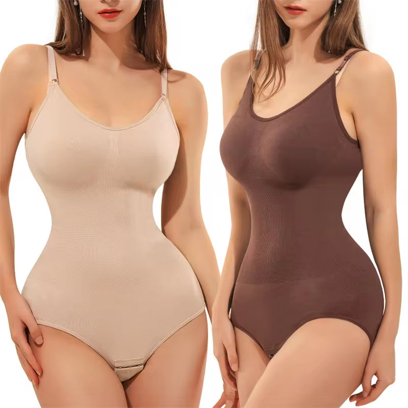 Body con Tirantes y Escote V – Faja Moldeadora con Abertura Íntima